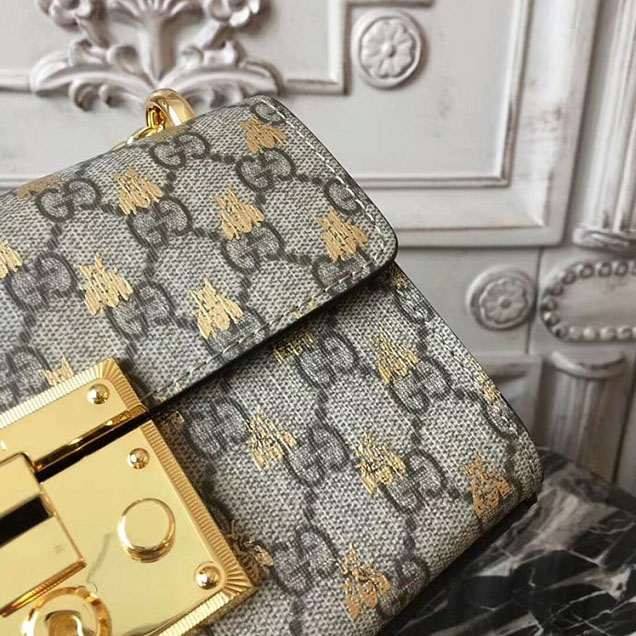 Gucci Padlock Small GG Bees Shoulder Bag 409487