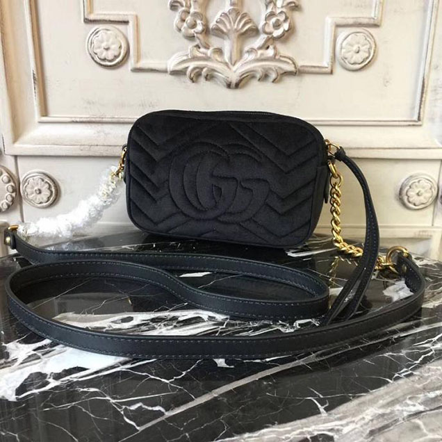 Gucci GG Marmont Velvet Mini Bag With Crystals 476434 2018 Collection Black