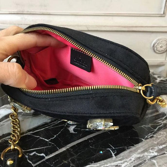 Gucci GG Marmont Velvet Mini Bag With Crystals 476434 2018 Collection Black