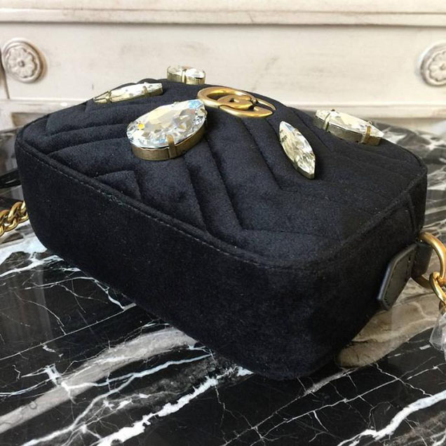 Gucci GG Marmont Velvet Mini Bag With Crystals 476434 2018 Collection Black