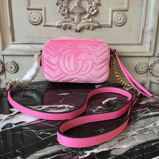 Gucci GG Marmont Velvet Mini Bag With Crystals 476434 2018 Collection Pink