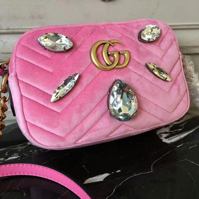 Gucci GG Marmont Velvet Mini Bag With Crystals 476434 2018 Collection Pink