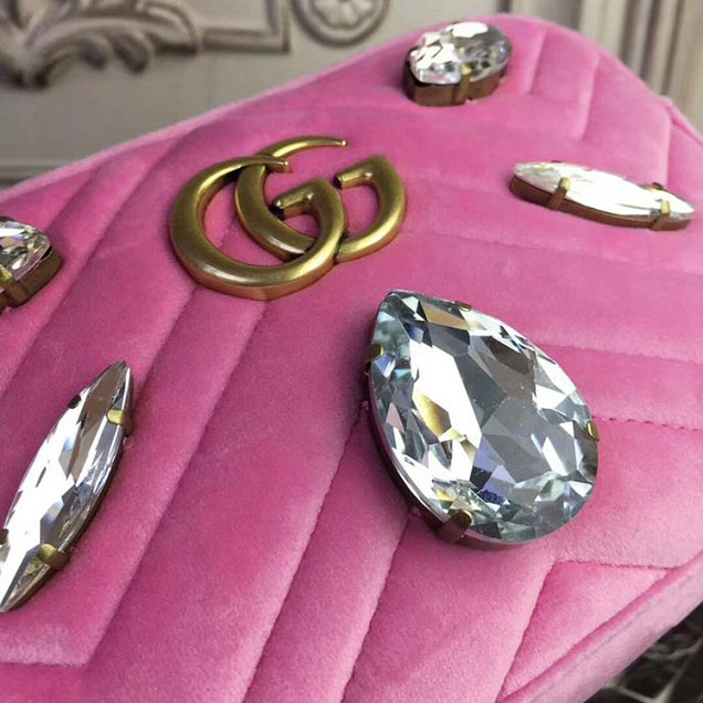 Gucci GG Marmont Velvet Mini Bag With Crystals 476434 2018 Collection Pink