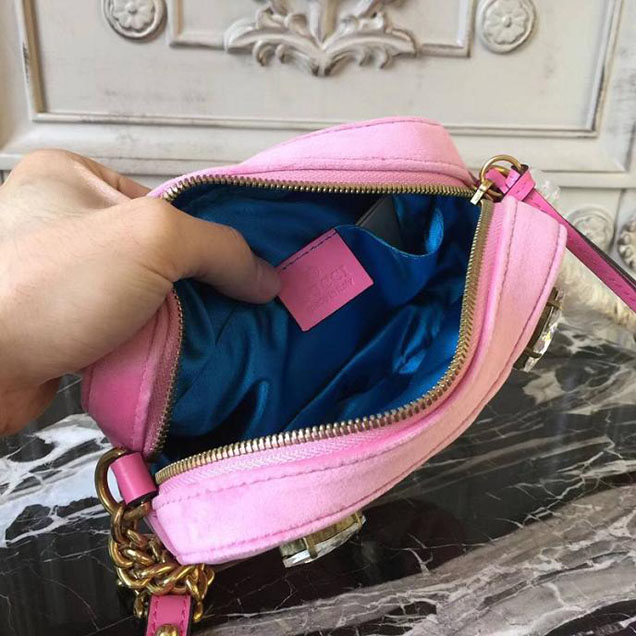 Gucci GG Marmont Velvet Mini Bag With Crystals 476434 2018 Collection Pink