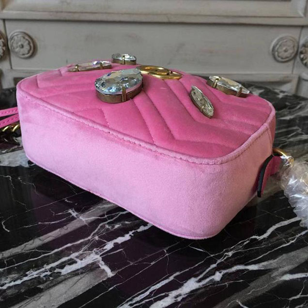 Gucci GG Marmont Velvet Mini Bag With Crystals 476434 2018 Collection Pink