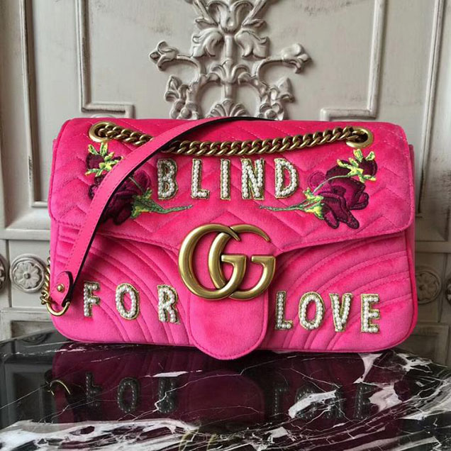 Gucci GG Marmont Velvet Shoulder Bag 2018 Collection Fuchsia