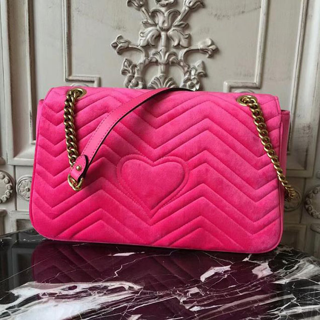 Gucci GG Marmont Velvet Shoulder Bag 2018 Collection Fuchsia