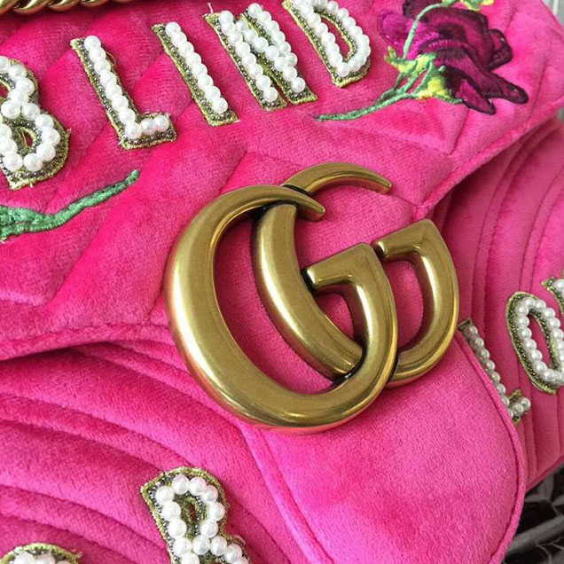 Gucci GG Marmont Velvet Shoulder Bag 2018 Collection Fuchsia