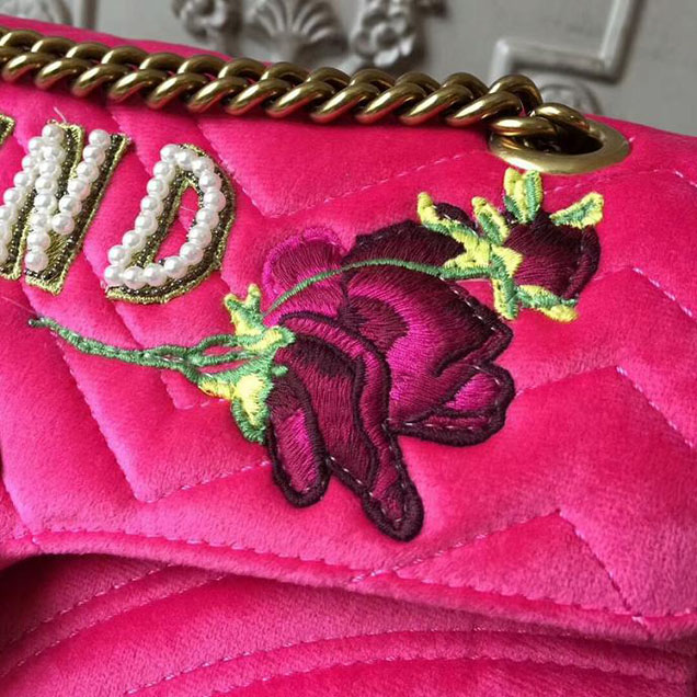 Gucci GG Marmont Velvet Shoulder Bag 2018 Collection Fuchsia