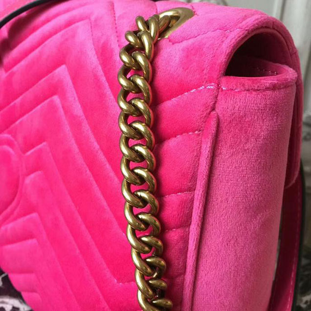 Gucci GG Marmont Velvet Shoulder Bag 2018 Collection Fuchsia