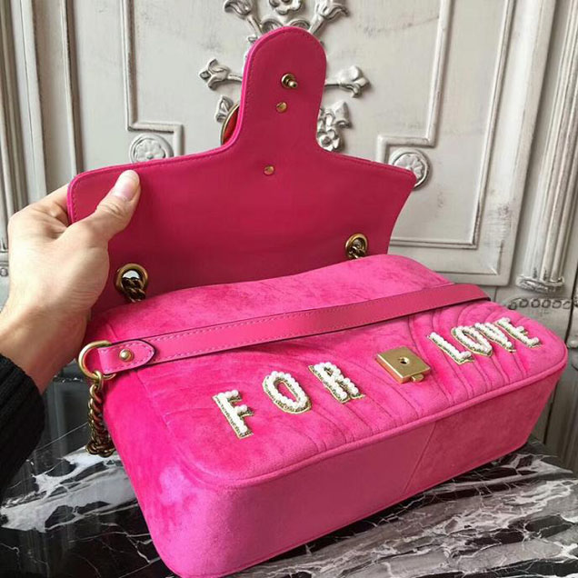 Gucci GG Marmont Velvet Shoulder Bag 2018 Collection Fuchsia
