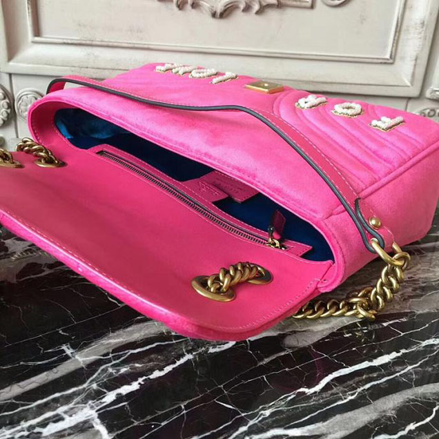 Gucci GG Marmont Velvet Shoulder Bag 2018 Collection Fuchsia