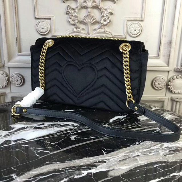 Gucci GG Marmont Velvet Small Shoulder Bag With Crystals Black 2018 Collection