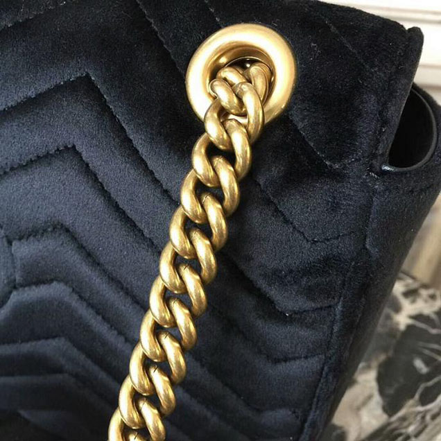 Gucci GG Marmont Velvet Small Shoulder Bag With Crystals Black 2018 Collection