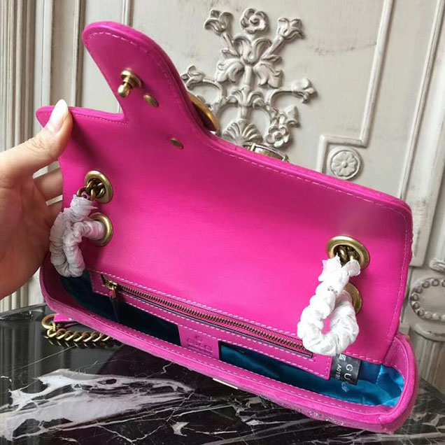 Gucci GG Marmont Velvet Small Shoulder Bag With Crystals Purple 2018 Collection