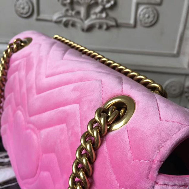 Gucci GG Marmont Velvet Small Shoulder Bag With Crystals 443497 Pink 2018 Collection
