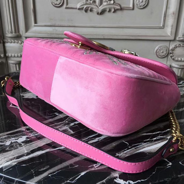 Gucci GG Marmont Velvet Small Shoulder Bag With Crystals 443497 Pink 2018 Collection