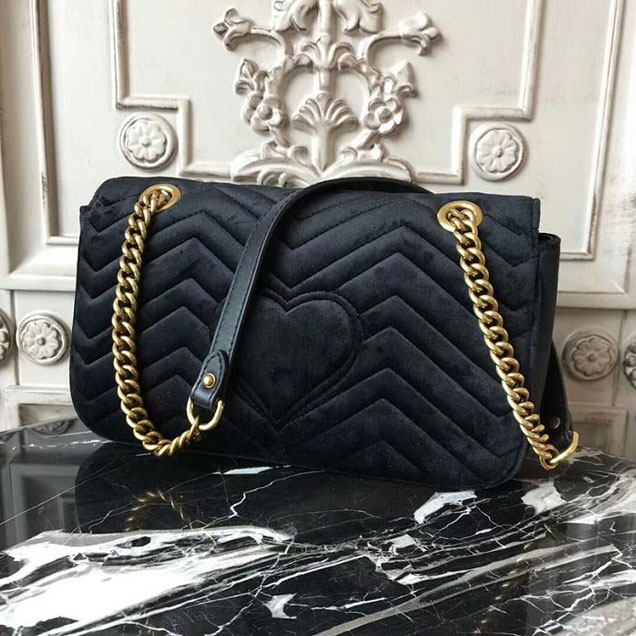 Gucci GG Marmont Velvet Small Shoulder Bag With Crystals 443497 Black 2018 Collection