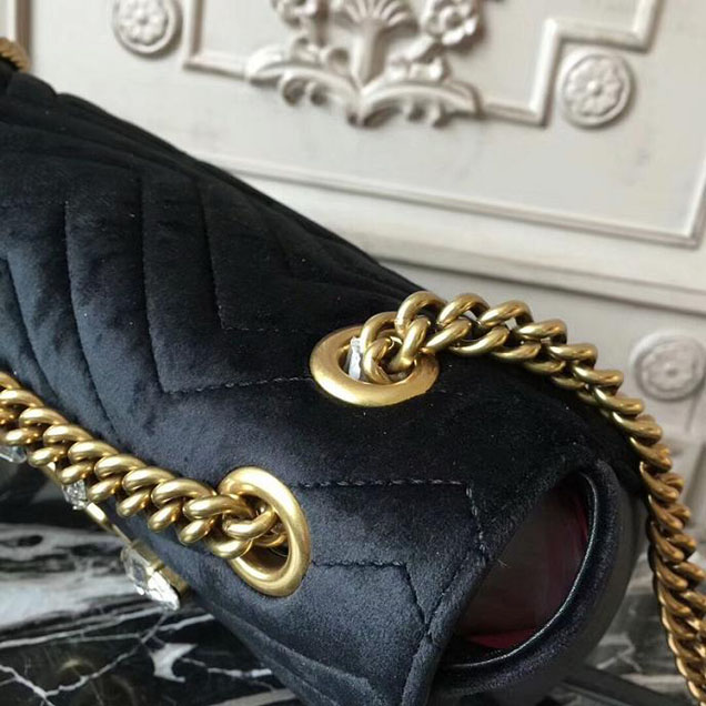 Gucci GG Marmont Velvet Small Shoulder Bag With Crystals 443497 Black 2018 Collection