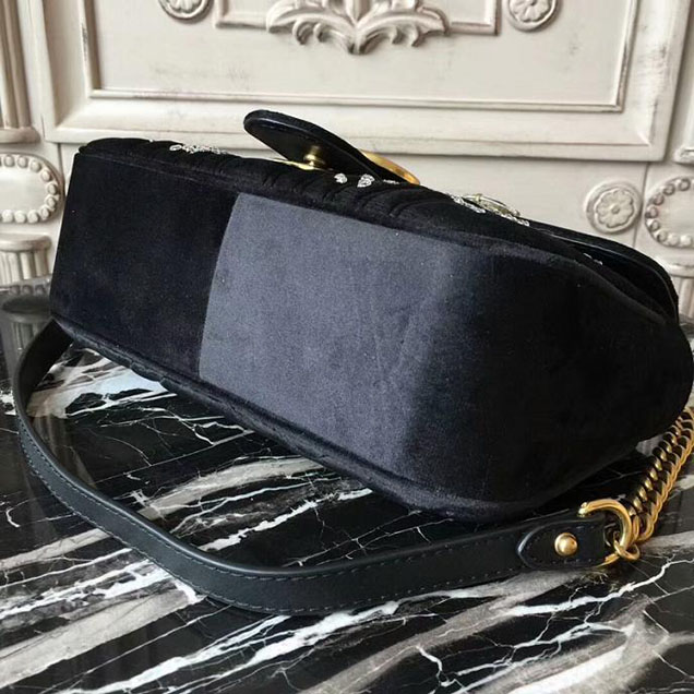 Gucci GG Marmont Velvet Small Shoulder Bag With Crystals 443497 Black 2018 Collection