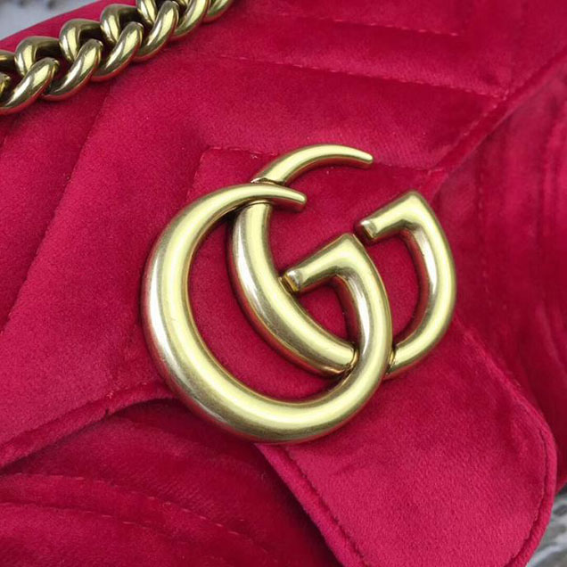 Gucci Marmont Chevron Velvet Shoulder Bag 22cm Fall Winter 2017 Collection Red