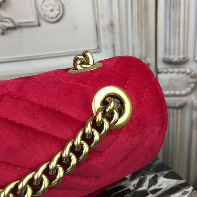 Gucci Marmont Chevron Velvet Shoulder Bag 22cm Fall Winter 2017 Collection Red