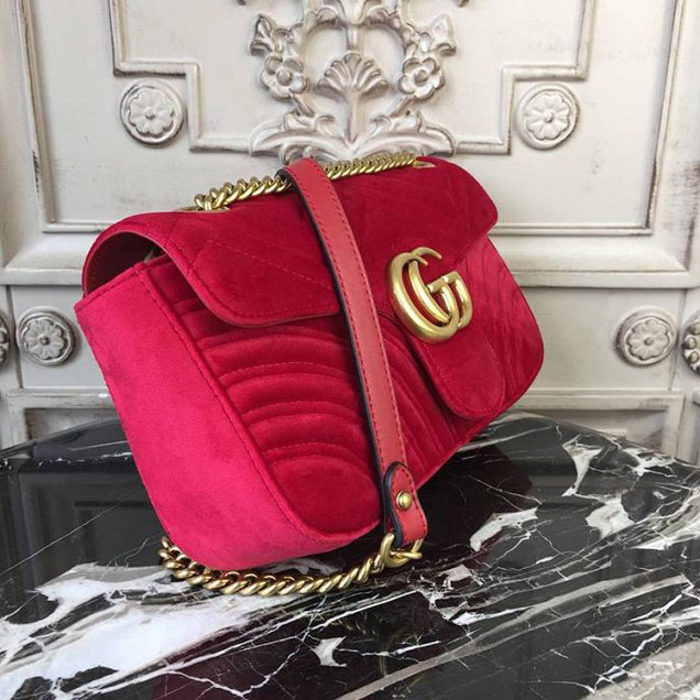 Gucci Marmont Chevron Velvet Shoulder Bag 26cm 443497 Fall Winter 2017 Collection Red
