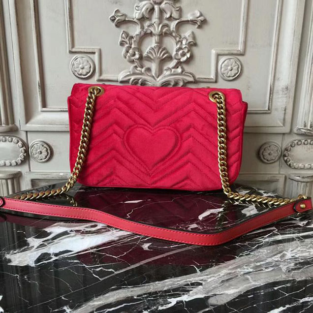 Gucci Marmont Chevron Velvet Shoulder Bag 26cm 443497 Fall Winter 2017 Collection Red