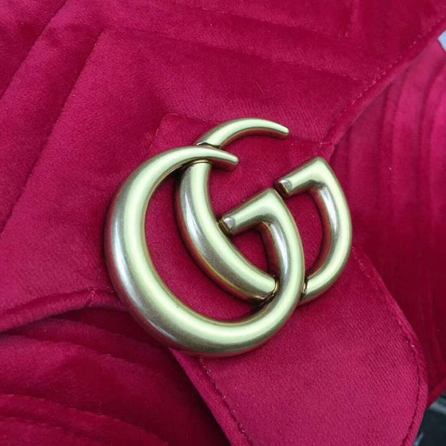 Gucci Marmont Chevron Velvet Shoulder Bag 26cm 443497 Fall Winter 2017 Collection Red