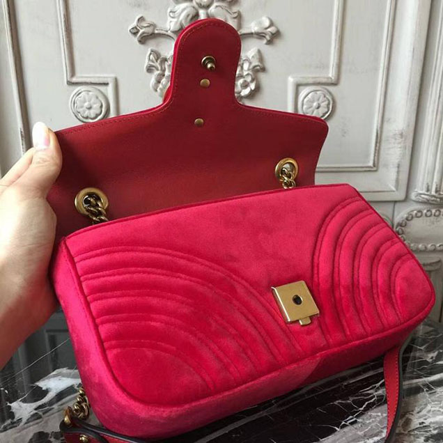 Gucci Marmont Chevron Velvet Shoulder Bag 26cm 443497 Fall Winter 2017 Collection Red