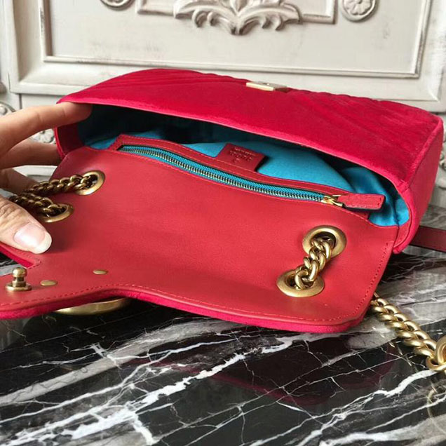 Gucci Marmont Chevron Velvet Shoulder Bag 26cm 443497 Fall Winter 2017 Collection Red