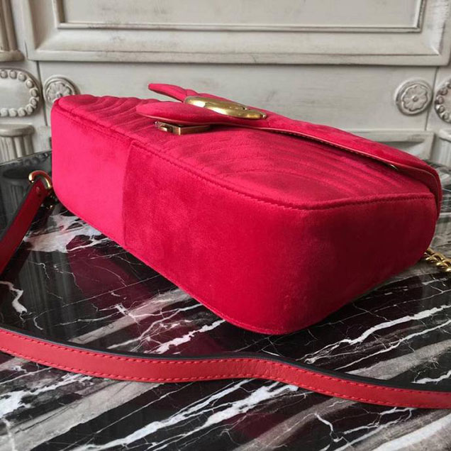 Gucci Marmont Chevron Velvet Shoulder Bag 26cm 443497 Fall Winter 2017 Collection Red