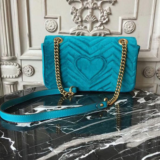 Gucci Marmont Chevron Velvet Shoulder Bag 26cm 443497 Fall Winter 2017 Collection Turquoise