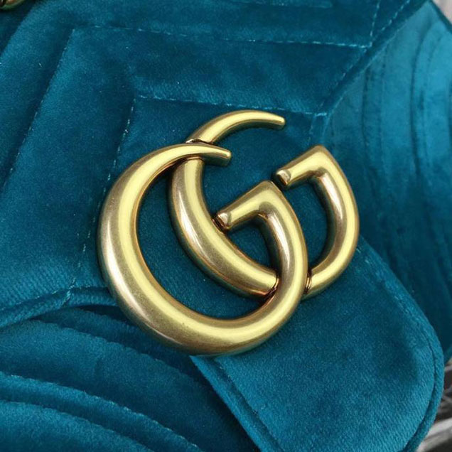 Gucci Marmont Chevron Velvet Shoulder Bag 26cm 443497 Fall Winter 2017 Collection Turquoise