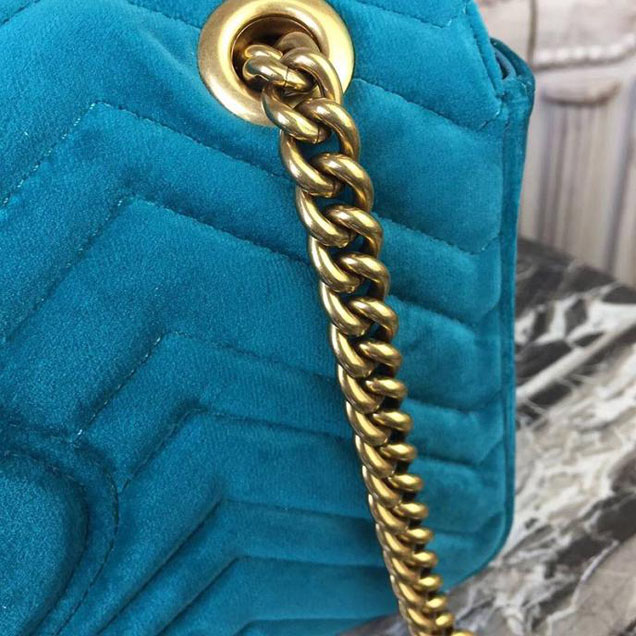 Gucci Marmont Chevron Velvet Shoulder Bag 26cm 443497 Fall Winter 2017 Collection Turquoise