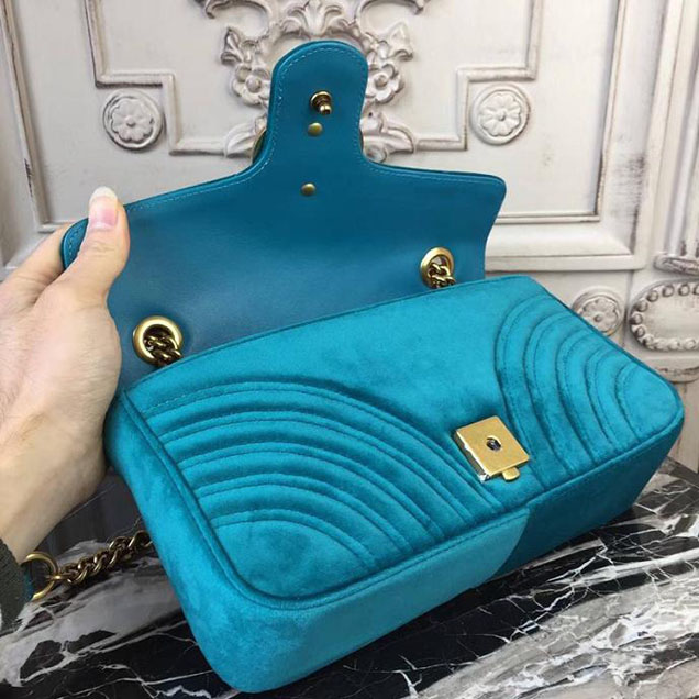 Gucci Marmont Chevron Velvet Shoulder Bag 26cm 443497 Fall Winter 2017 Collection Turquoise