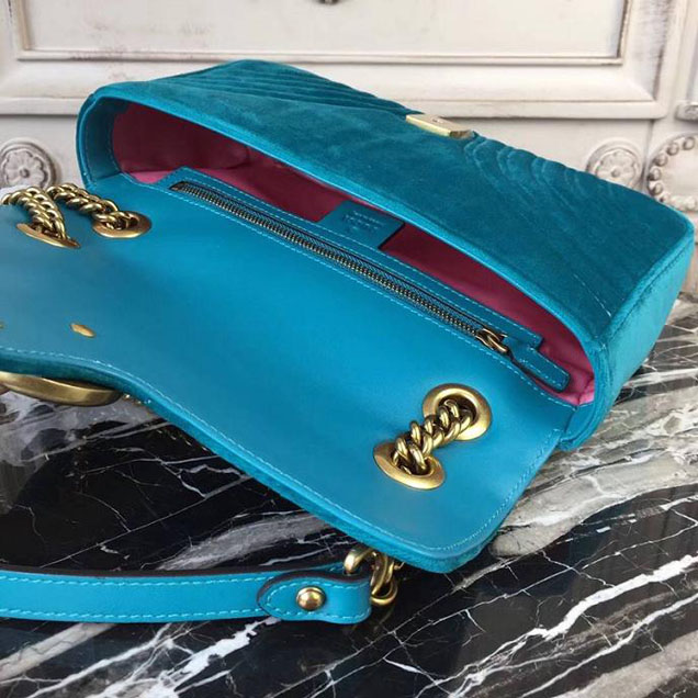 Gucci Marmont Chevron Velvet Shoulder Bag 26cm 443497 Fall Winter 2017 Collection Turquoise