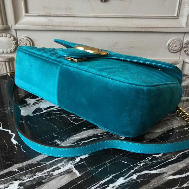 Gucci Marmont Chevron Velvet Shoulder Bag 26cm 443497 Fall Winter 2017 Collection Turquoise