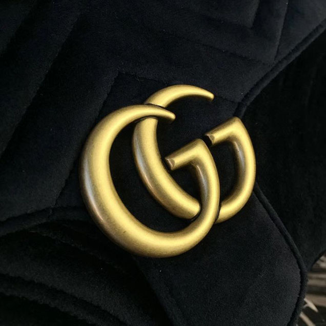 Gucci Marmont Chevron Velvet Shoulder Bag 26cm 443497 Fall Winter 2017 Collection Black