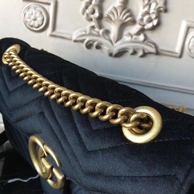 Gucci Marmont Chevron Velvet Shoulder Bag 26cm 443497 Fall Winter 2017 Collection Black
