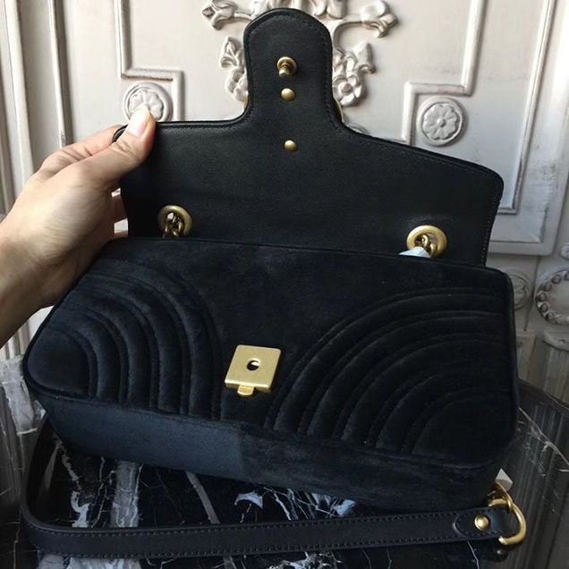Gucci Marmont Chevron Velvet Shoulder Bag 26cm 443497 Fall Winter 2017 Collection Black