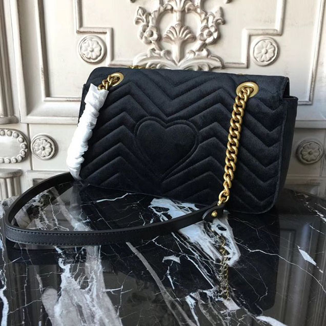 Gucci Marmont Chevron Velvet Shoulder Bag 26cm 443497 Fall Winter 2017 Collection Black