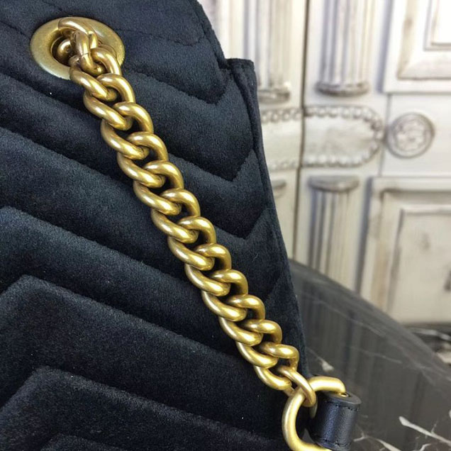 Gucci Marmont Chevron Velvet Shoulder Bag 26cm 443497 Fall Winter 2017 Collection Black