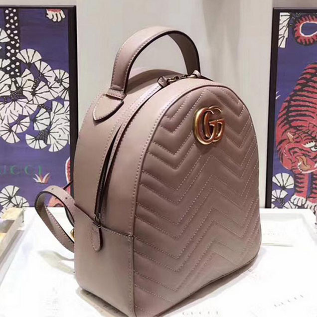 Gucci GG Marmont Quilted Leather Backpack 476671 Nude