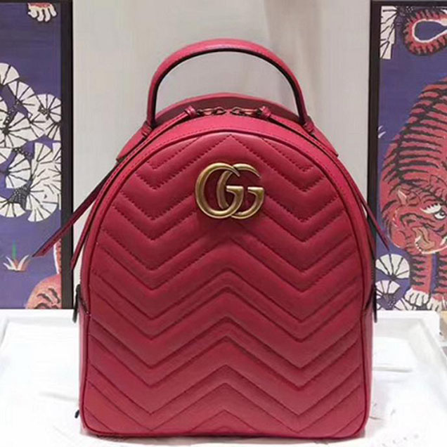 Gucci GG Marmont Quilted Leather Backpack 476671 Red