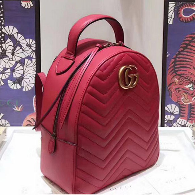 Gucci GG Marmont Quilted Leather Backpack 476671 Red
