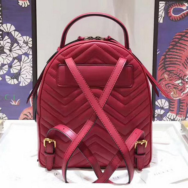 Gucci GG Marmont Quilted Leather Backpack 476671 Red