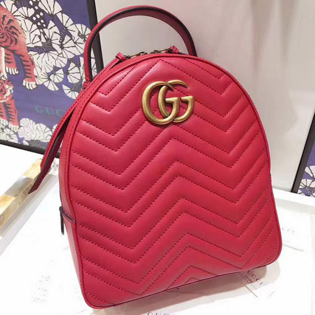 Gucci GG Marmont Quilted Leather Backpack 476671 Red