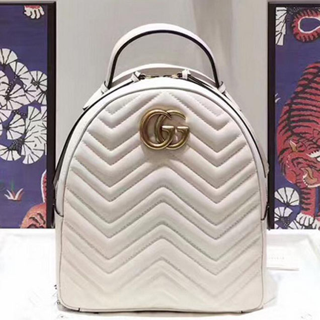 Gucci GG Marmont Quilted Leather Backpack 476671 White