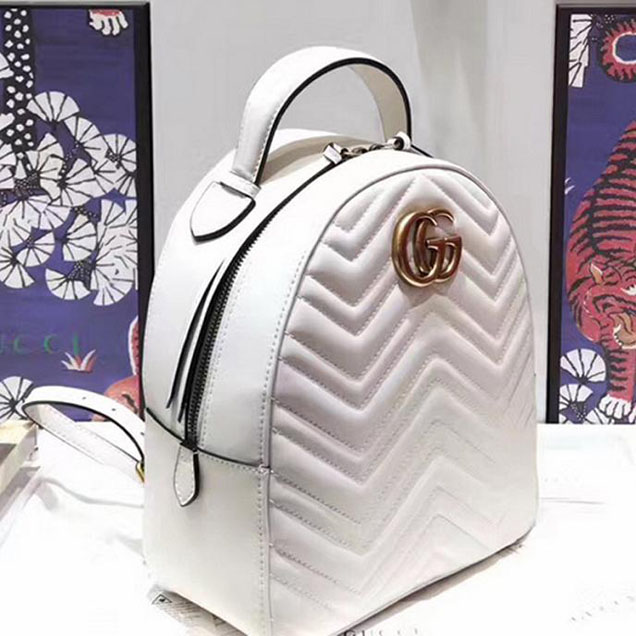 Gucci GG Marmont Quilted Leather Backpack 476671 White